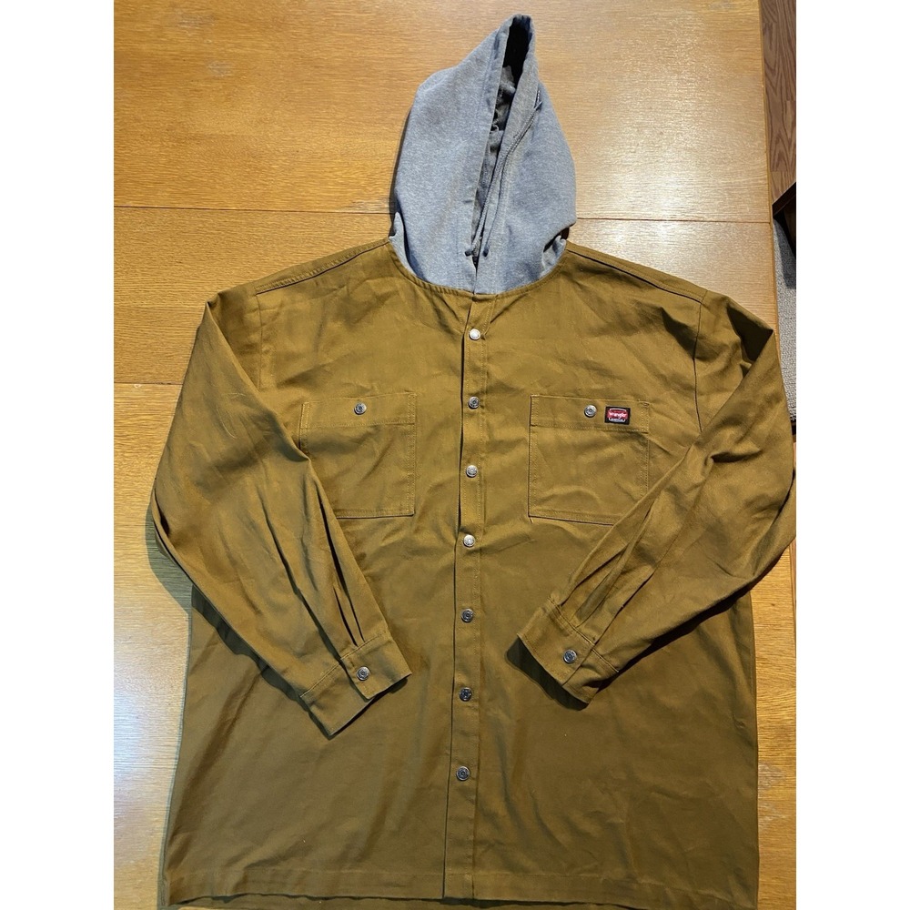 WRANGLER Workwear Jacket Mens 2XL Brown Canvas W/ Gray‎ Hoodie Pockets EUC